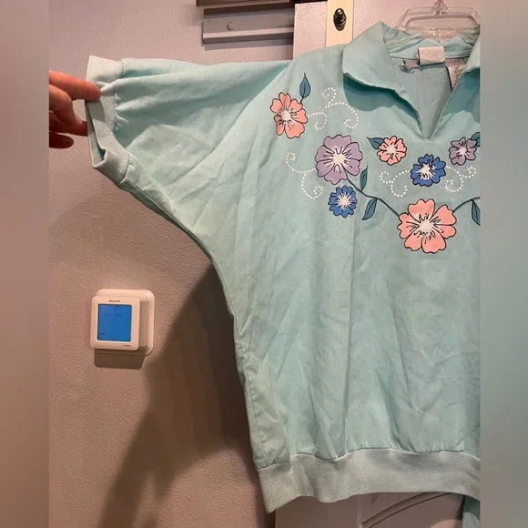 Vintage painted Floral Mint Green walking style pants Set. So granny! - Picture 3 of 12